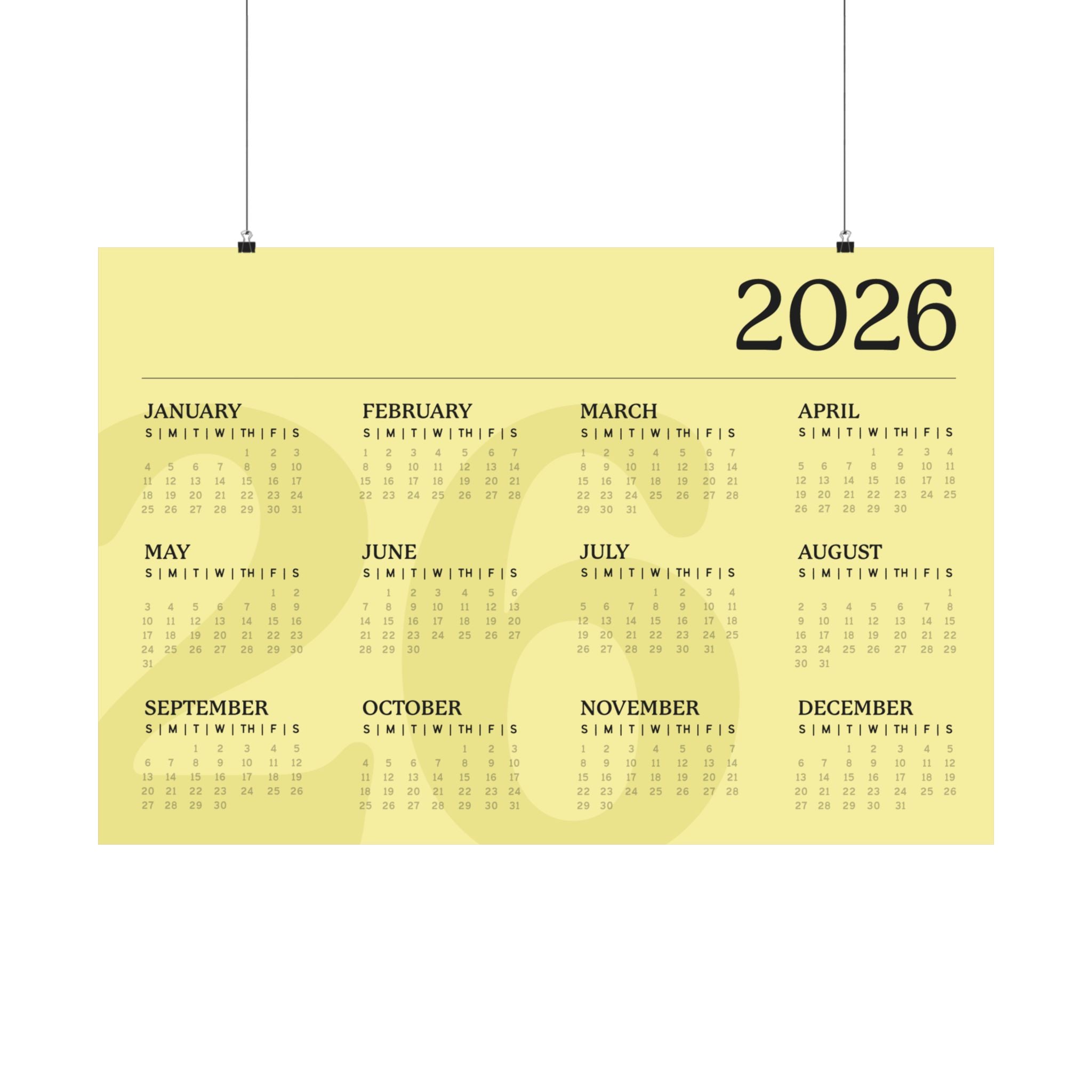 2026 Matte Horizontal Poster - Yellow