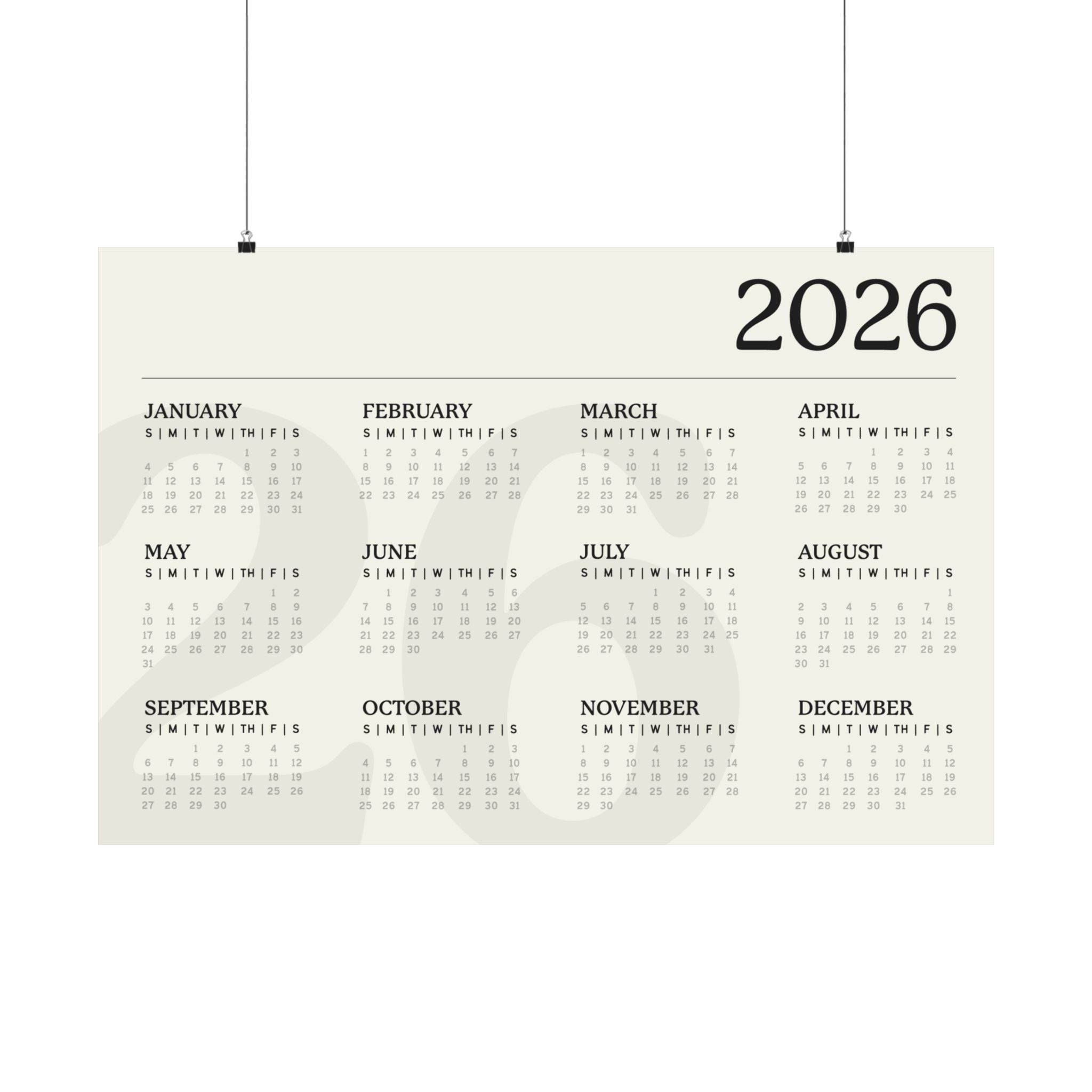 2026 Matte Horizontal Poster - White